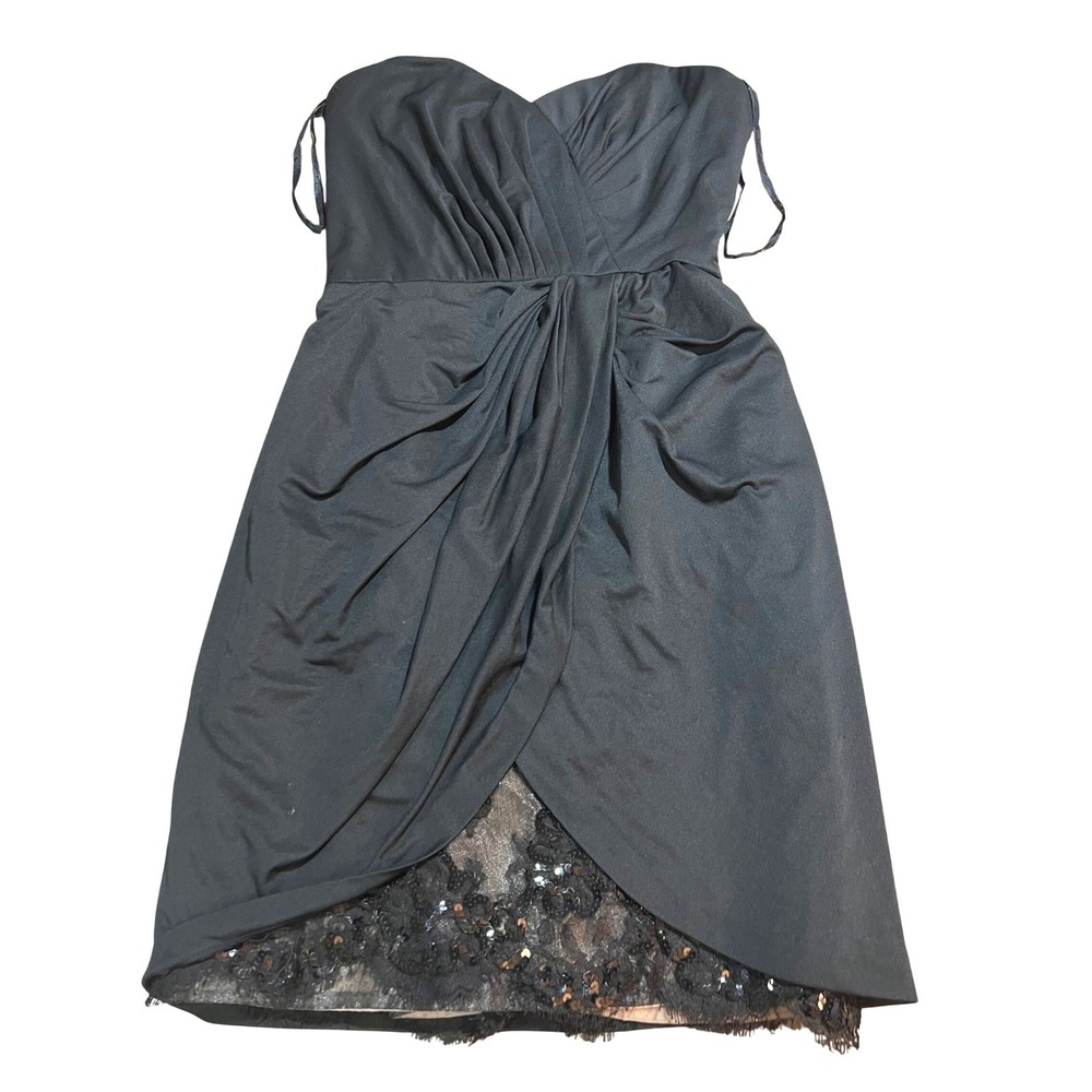 Victor Costa Limelight Black Strapless Sequin Lace Goth Cocktail Dress Vintage